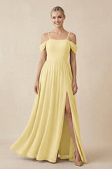 Off - the - Shoulder Sweetheart A - Line Chiffon Bridesmaid Dress in Paste Yellow - KISS BRIDAL Bridesmaid Dresses
