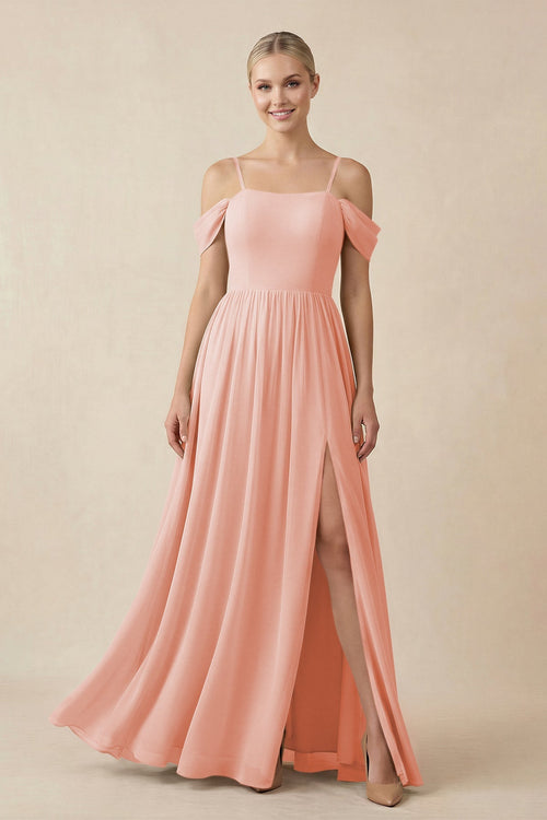 Off - the - Shoulder Sweetheart A - Line Chiffon Bridesmaid Dress in Rose Petal - SHE IS ME Bridesmaid Dresses