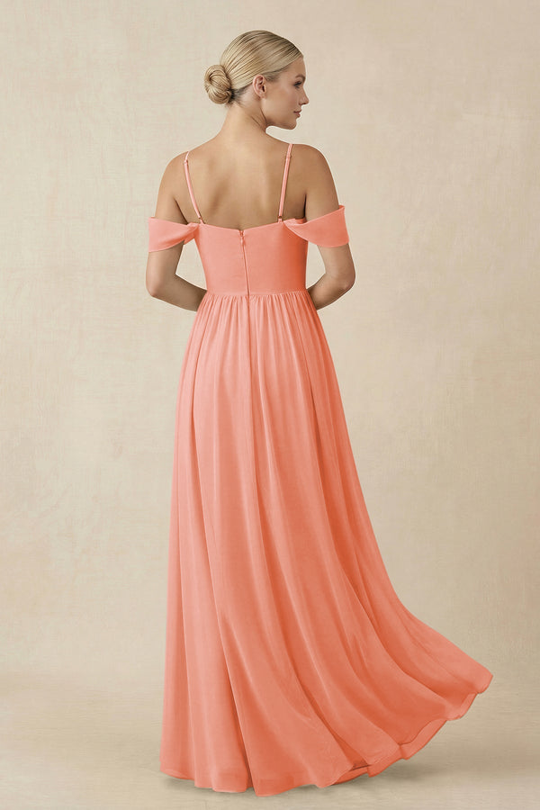 Off - the - Shoulder Sweetheart A - Line Chiffon Bridesmaid Dress in Rosette - KISS BRIDAL Bridesmaid Dresses
