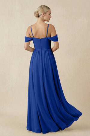Off - the - Shoulder Sweetheart A - Line Chiffon Bridesmaid Dress in Royal Blue - SHE IS ME Bridesmaid Dresses