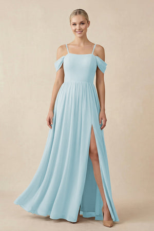 Off - the - Shoulder Sweetheart A - Line Chiffon Bridesmaid Dress in Sky Blue - KISS BRIDAL Bridesmaid Dresses