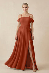 Off - the - Shoulder Sweetheart A - Line Chiffon Bridesmaid Dress in Spice - KISS BRIDAL Bridesmaid Dresses