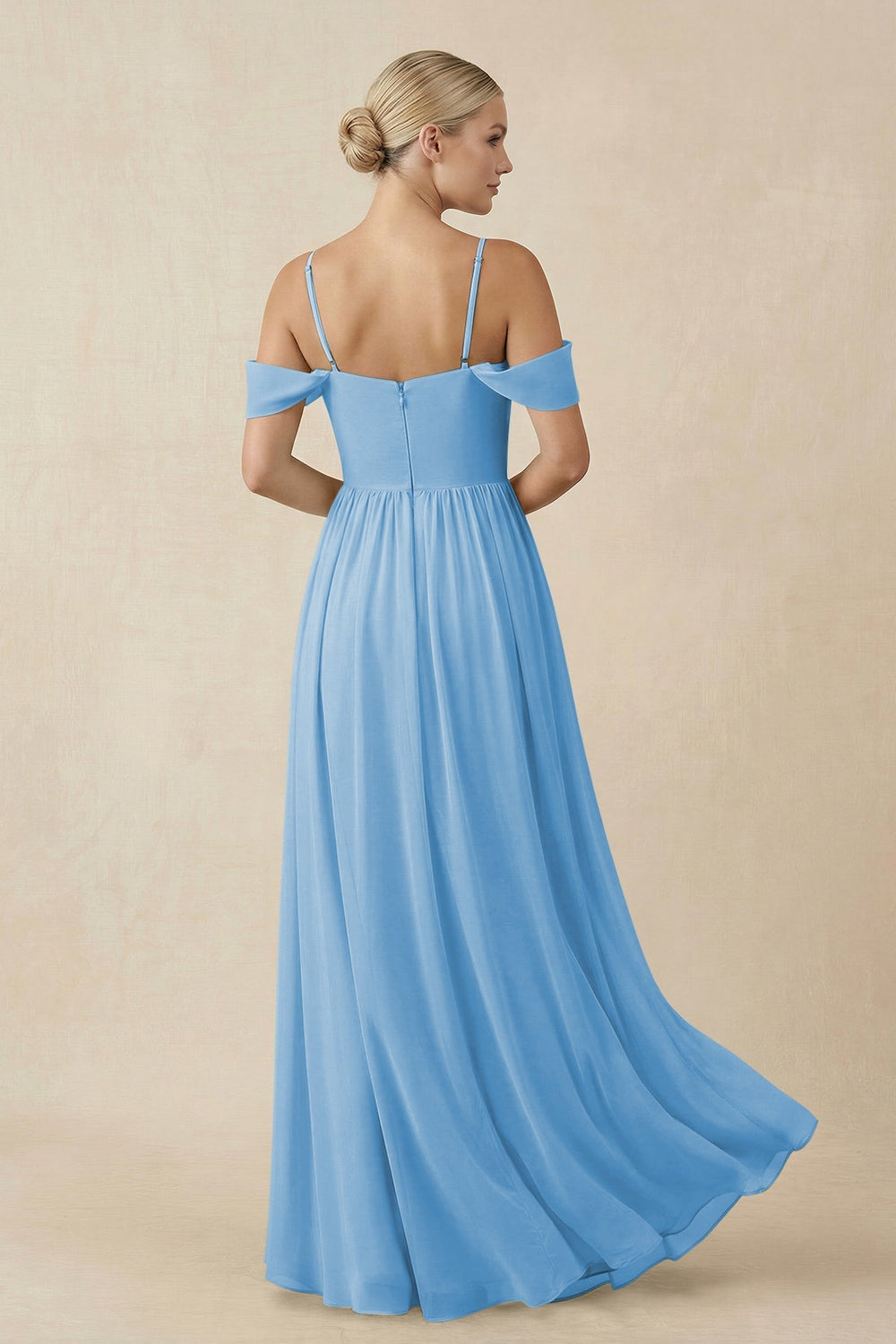 Off - the - Shoulder Sweetheart A - Line Chiffon Bridesmaid Dress in Steel Blue - SHE IS ME Bridesmaid Dresses