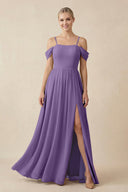 Off - the - Shoulder Sweetheart A - Line Chiffon Bridesmaid Dress in Tahiti - KISS BRIDAL Bridesmaid Dresses