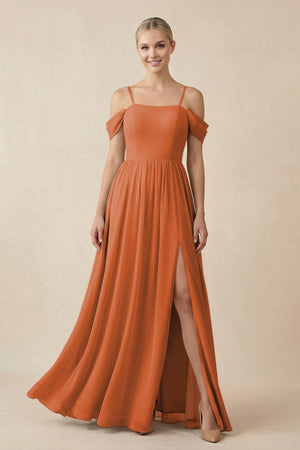 Off - the - Shoulder Sweetheart A - Line Chiffon Bridesmaid Dress in Terracotta - SHE IS ME Bridesmaid Dresses