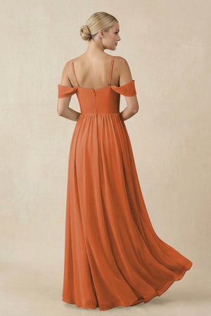 Off - the - Shoulder Sweetheart A - Line Chiffon Bridesmaid Dress in Terracotta - SHE IS ME Bridesmaid Dresses