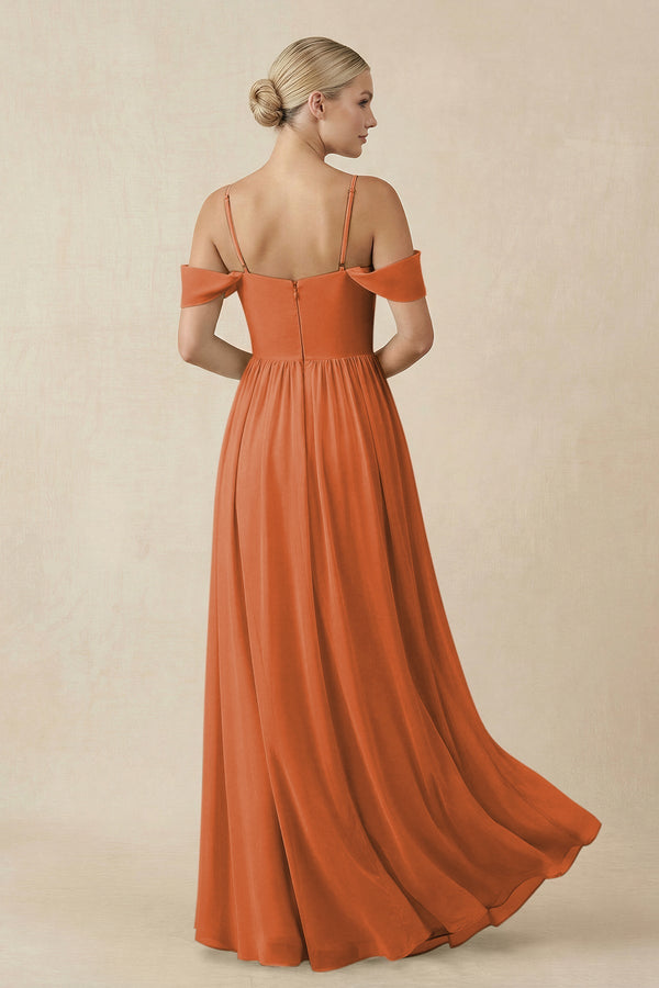 Off - the - Shoulder Sweetheart A - Line Chiffon Bridesmaid Dress in Terracotta - SHE IS ME Bridesmaid Dresses