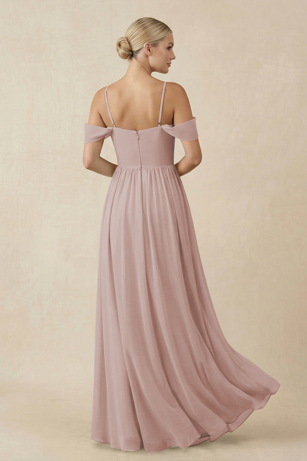 Off-the-Shoulder Sweetheart A-Line Chiffon Bridesmaid Dress in Toffee