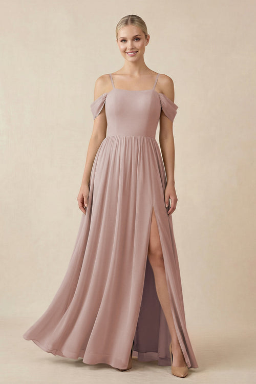 Off - the - Shoulder Sweetheart A - Line Chiffon Bridesmaid Dress in Toffee - KISS BRIDAL Bridesmaid Dresses