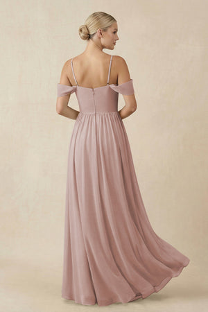 Off - the - Shoulder Sweetheart A - Line Chiffon Bridesmaid Dress in Toffee - KISS BRIDAL Bridesmaid Dresses