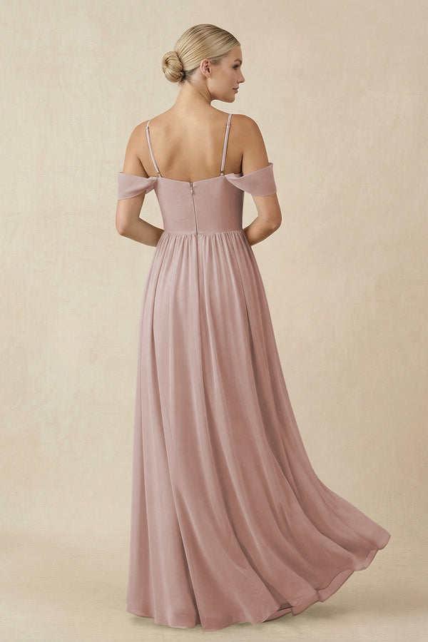 Off - the - Shoulder Sweetheart A - Line Chiffon Bridesmaid Dress in Toffee - KISS BRIDAL Bridesmaid Dresses
