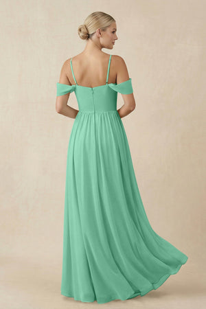 Off - the - Shoulder Sweetheart A - Line Chiffon Bridesmaid Dress in Turquoise - KISS BRIDAL Bridesmaid Dresses