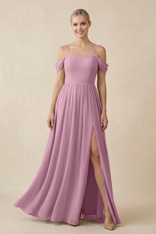 Off - the - Shoulder Sweetheart A - Line Chiffon Bridesmaid Dress in Vintage Mauve - KISS BRIDAL Bridesmaid Dresses