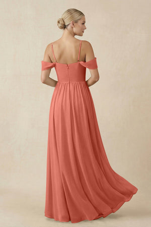 Off - the - Shoulder Sweetheart A - Line Chiffon Bridesmaid Dress in Wild Rose - KISS BRIDAL Bridesmaid Dresses