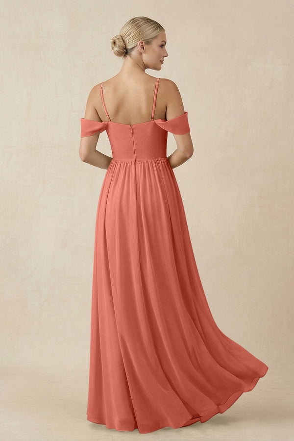 Off - the - Shoulder Sweetheart A - Line Chiffon Bridesmaid Dress in Wild Rose - KISS BRIDAL Bridesmaid Dresses