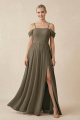 Off - the - Shoulder Sweetheart A - Line Chiffon Bridesmaid Dress in Willow Green - KISS BRIDAL Bridesmaid Dresses
