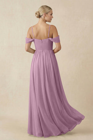 Off - the - Shoulder Sweetheart A - Line Chiffon Bridesmaid Dress in Wisteria - KISS BRIDAL Bridesmaid Dresses