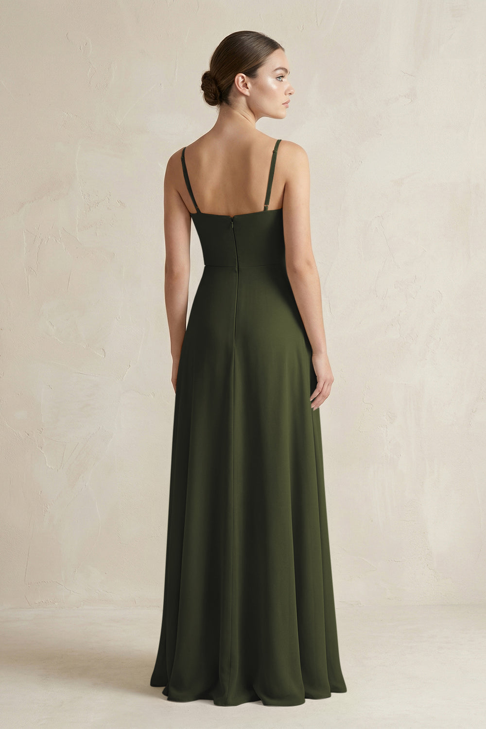A-Line Chiffon Spaghetti Strap Bridesmaid Dress in Olive