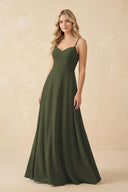 Olive A-Line Chiffon Spaghetti Strap Bridesmaid Dress | KISSBRIDAL