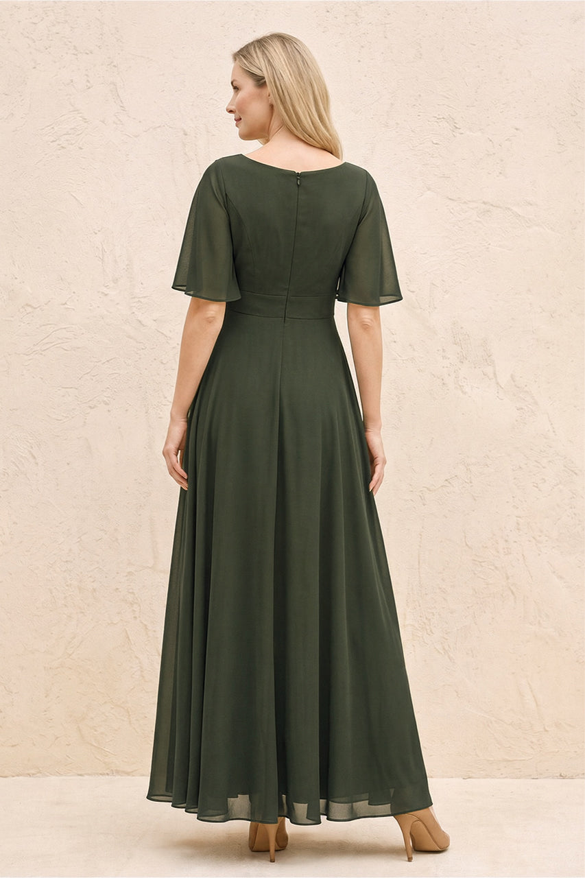 Olive A-Line Flutter Sleeves Chiffon Mother of the Bride Dress