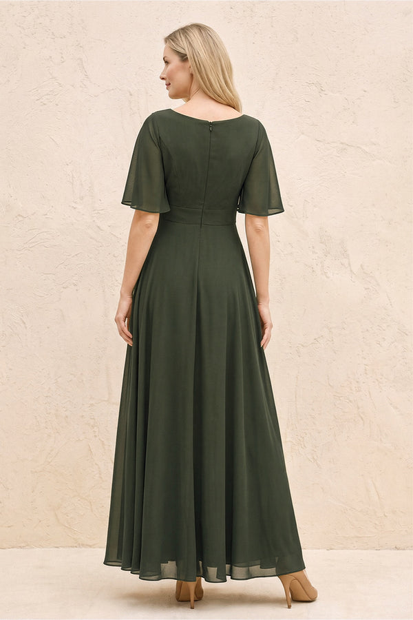 Olive A-Line Flutter Sleeves Chiffon Mother of the Bride Dress (2) | KISSBRIDAL