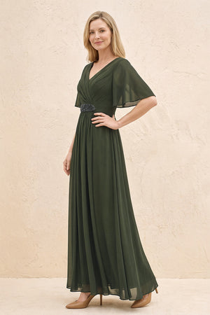 Olive A-Line Flutter Sleeves Chiffon Mother of the Bride Dress (3) | KISSBRIDAL