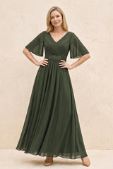 Olive A-Line Flutter Sleeves Chiffon Mother of the Bride Dress | KISSBRIDAL