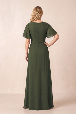 Olive A-Line Ruched Chiffon Mother of the Bride Dress with Ruffled Sleeves (2) | KISSBRIDAL