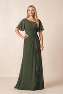 Olive A-Line Ruched Chiffon Mother of the Bride Dress with Ruffled Sleeves | KISSBRIDAL