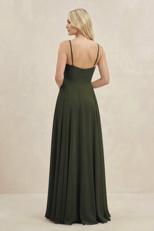 Olive A-Line Spaghetti Strap Chiffon Bridesmaid Dress (2) | KISSBRIDAL