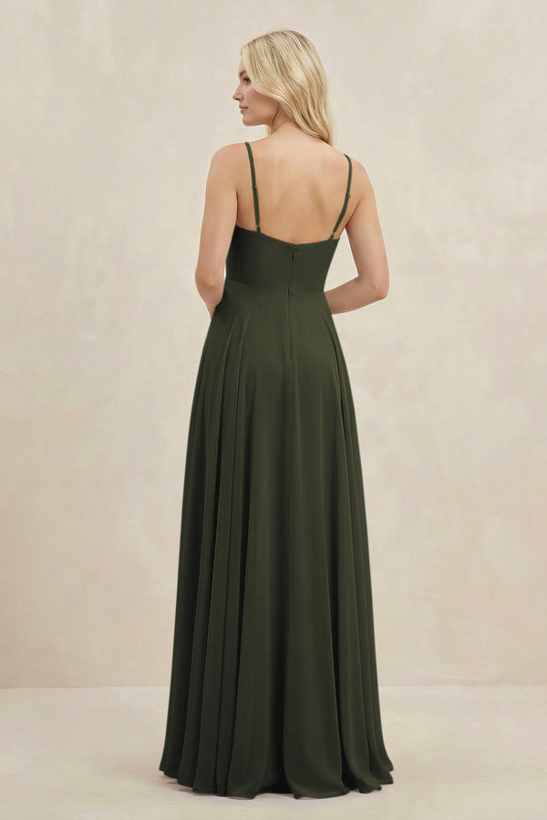 Olive A-Line Spaghetti Strap Chiffon Bridesmaid Dress (2) | KISSBRIDAL