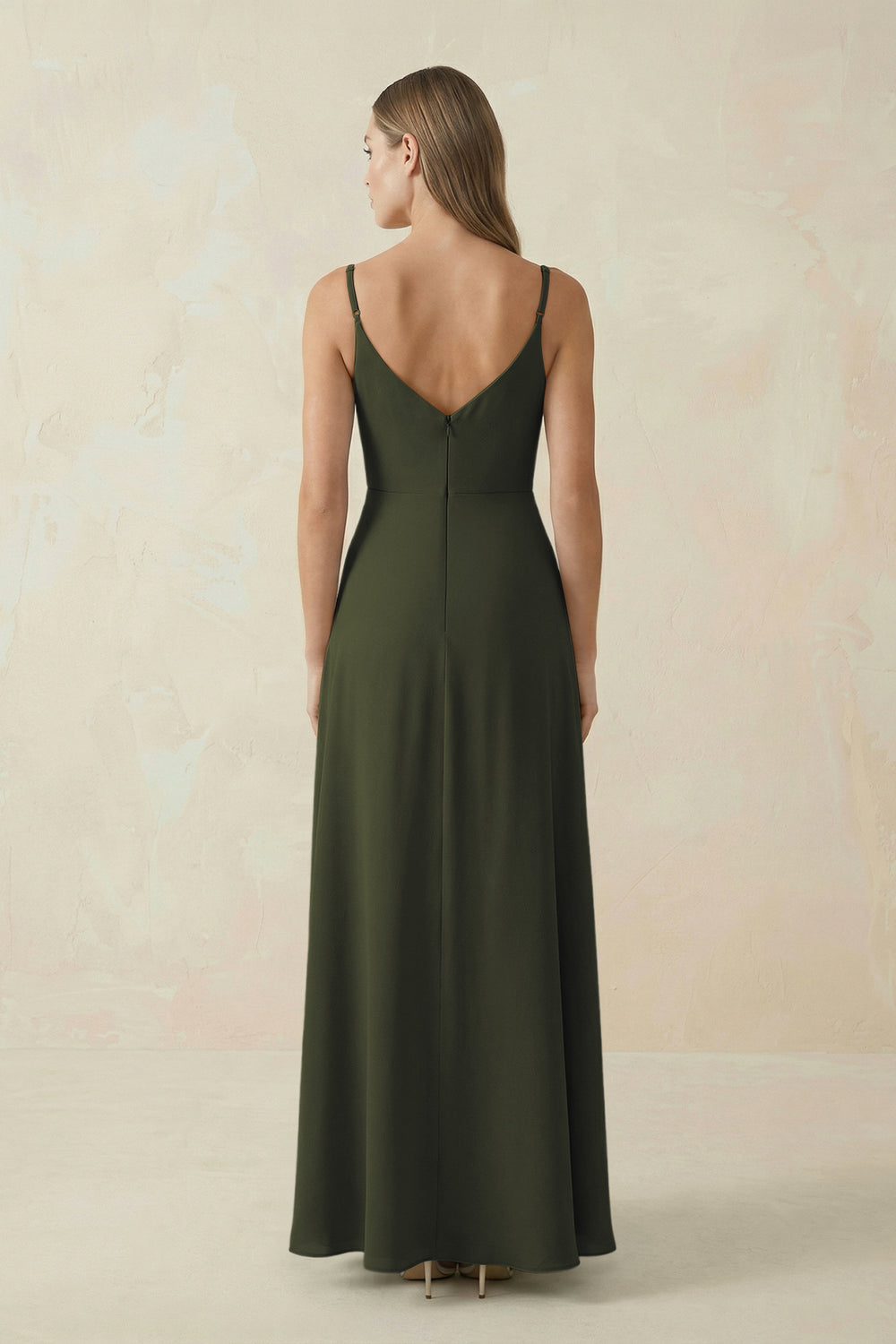 Cami Strap A-Line Chiffon Bridesmaid Dress in Olive