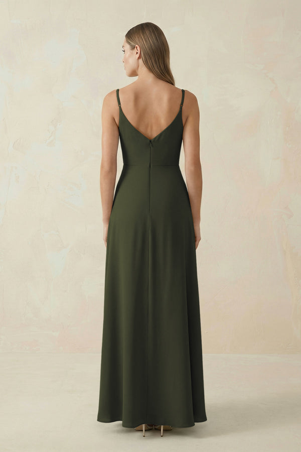 Olive Cami Strap A-Line Chiffon Bridesmaid Dress (2) | KISSBRIDAL