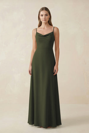 Olive Cami Strap A-Line Chiffon Bridesmaid Dress | KISSBRIDAL