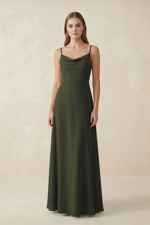 Olive Cami Strap A-Line Chiffon Bridesmaid Dress | KISSBRIDAL
