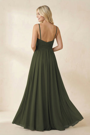 Olive Cami Strap Chiffon A-Line Bridesmaid Dress with Slit (2) | KISSBRIDAL