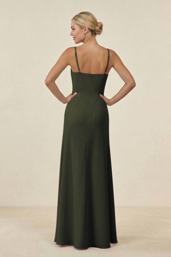 Olive Cami Strap Chiffon Sheath Bridesmaid Gown (2) | KISSBRIDAL