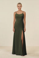Olive Cami Strap Chiffon Sheath Bridesmaid Gown | KISSBRIDAL