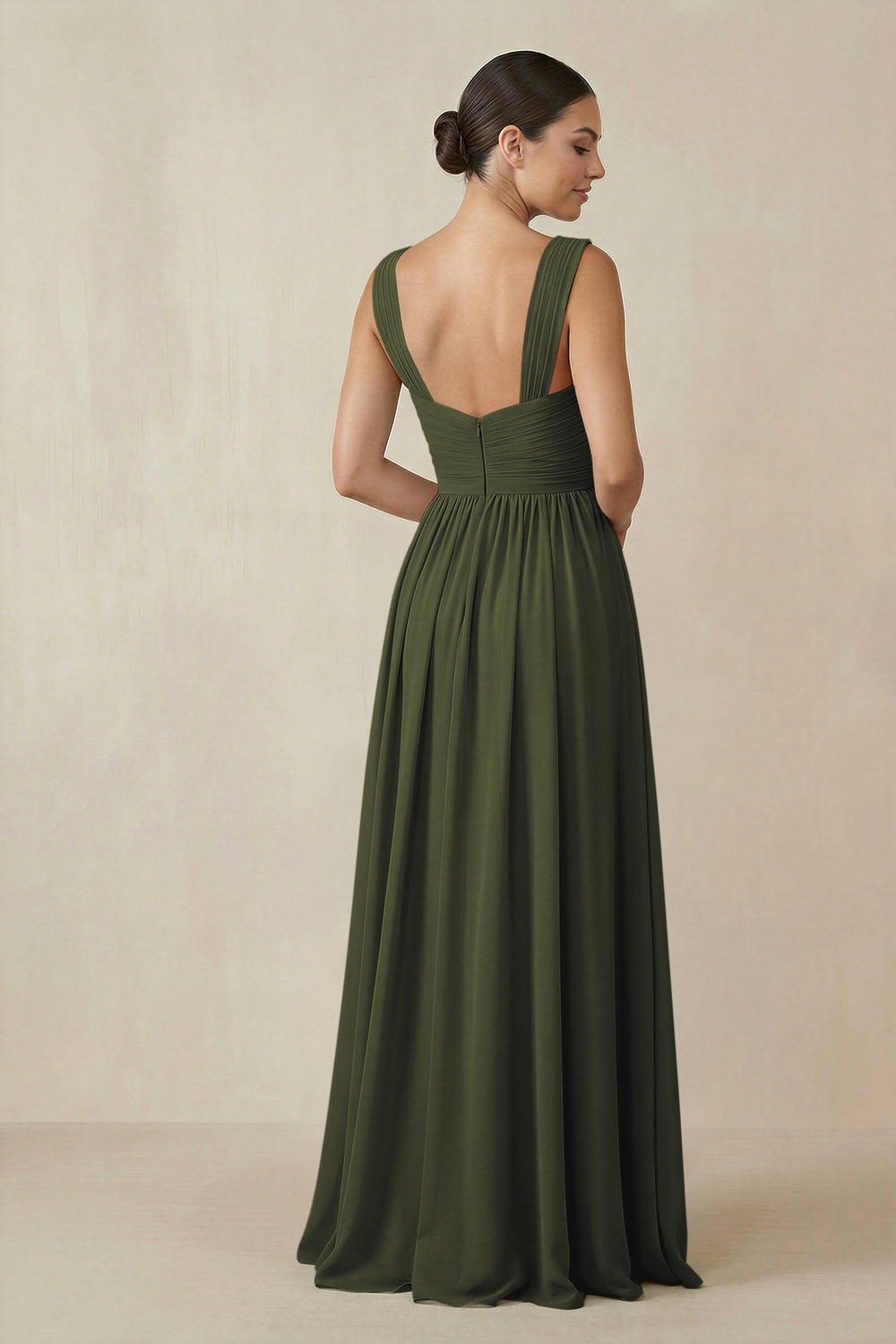 Chiffon A-Line Pleated Bridesmaid Dress in Olive