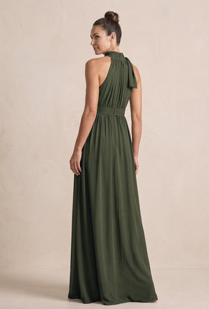 Olive Chiffon Halter A-Line Mother of the Bride Dress (2) | KISSBRIDAL