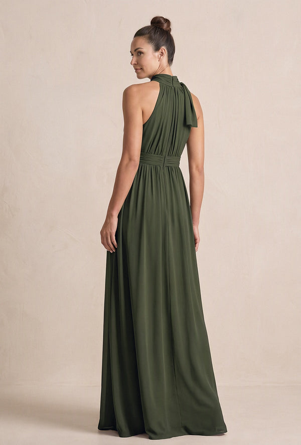 Olive Chiffon Halter A-Line Mother of the Bride Dress (2) | KISSBRIDAL
