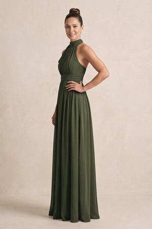 Olive Chiffon Halter A-Line Mother of the Bride Dress (3) | KISSBRIDAL