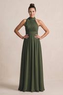 Olive Chiffon Halter A-Line Mother of the Bride Dress | KISSBRIDAL