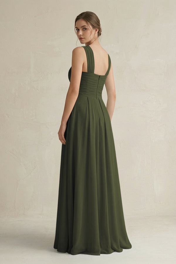 Olive Cross Halter Chiffon A-Line Pleated Bridesmaid Dress (2) | KISSBRIDAL