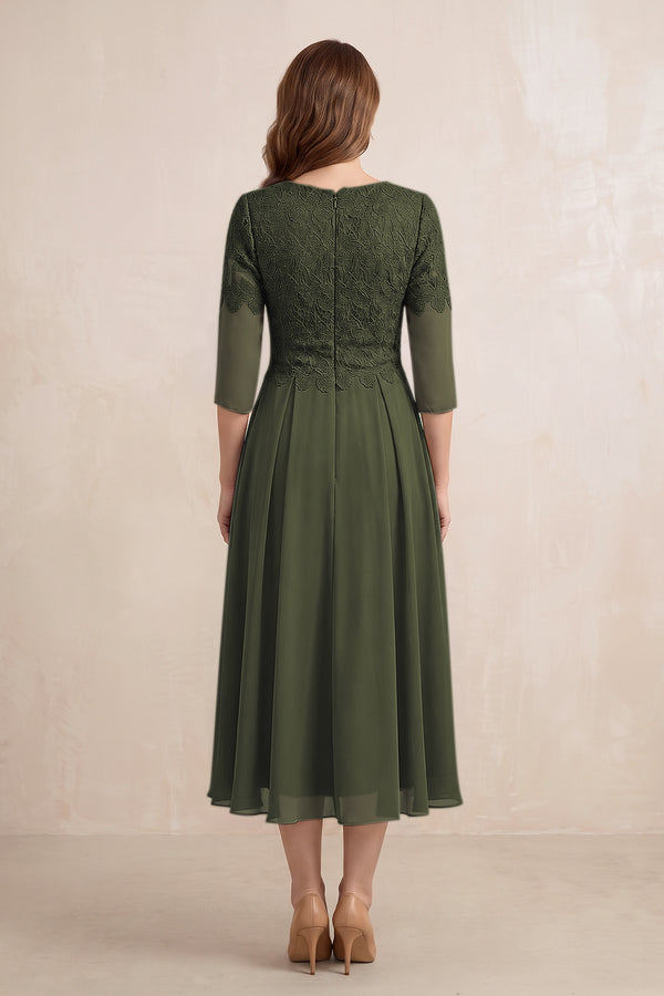 Olive Embroidered Chiffon A-Line Midi Mother of the Bride Dress (2) | KISSBRIDAL