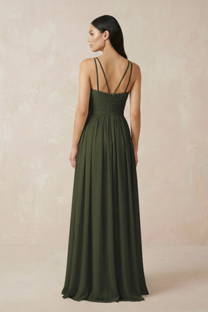 Olive Halter Neck A-Line Chiffon Bridesmaid Dress (2) | KISSBRIDAL