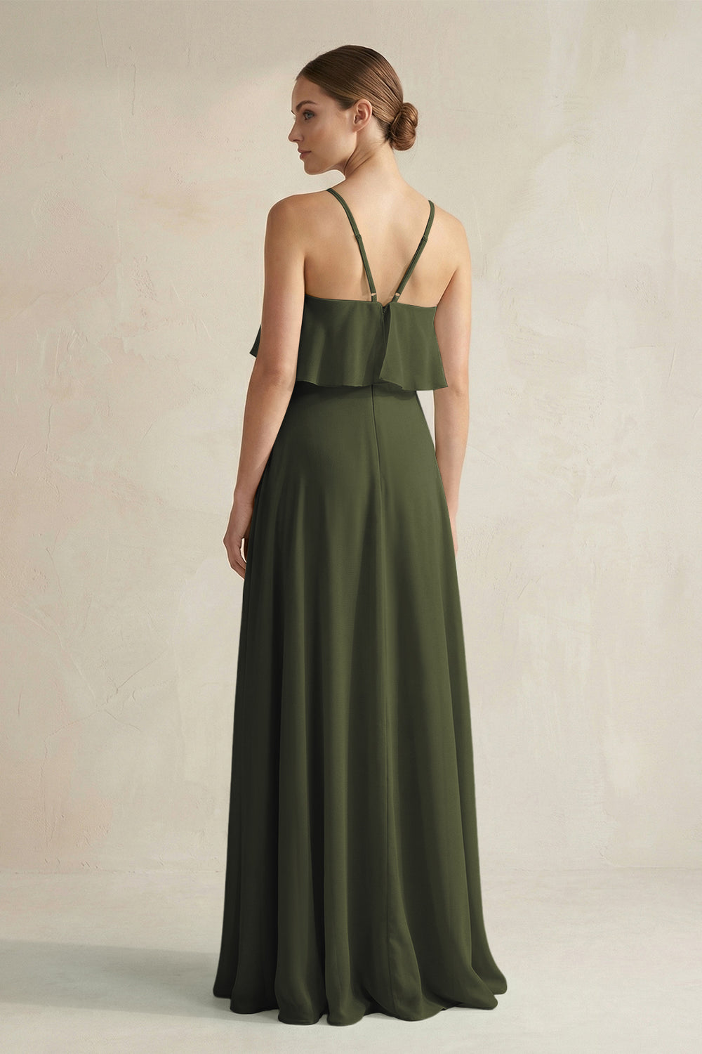 Halter Neck A-Line Chiffon Bridesmaid Dress with Keyhole in Olive