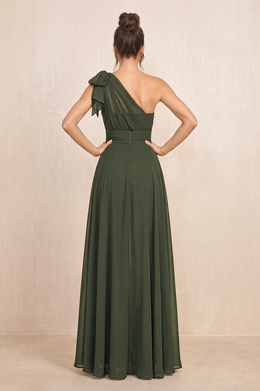 Olive One-Shoulder Chiffon Mother of the Bride Jumpsuits