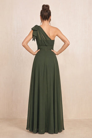 Olive One-Shoulder Chiffon Mother of the Bride Jumpsuits (2) | KISSBRIDAL