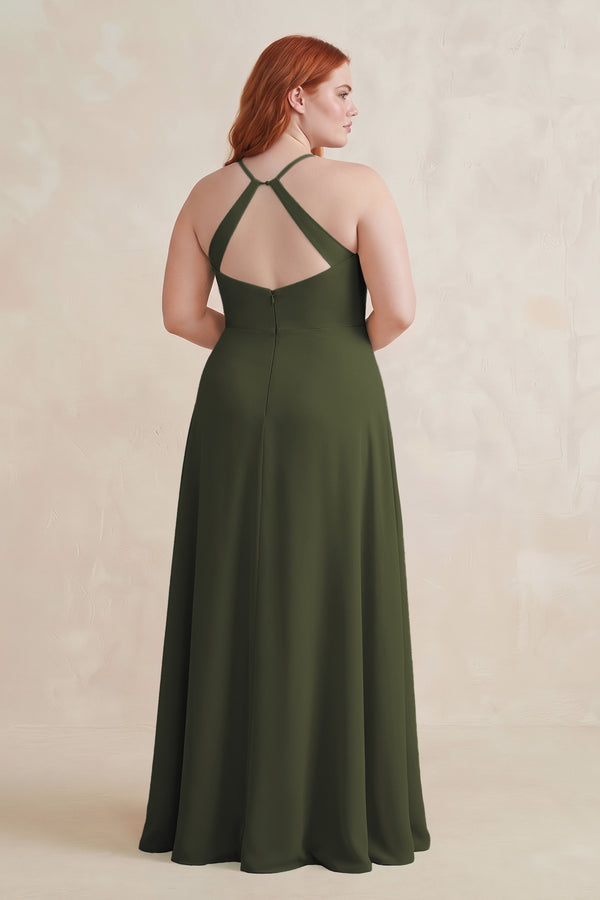Olive Ruched Sheath Chiffon Bridesmaid Dress (2)  [sizeplus] | KISSBRIDAL